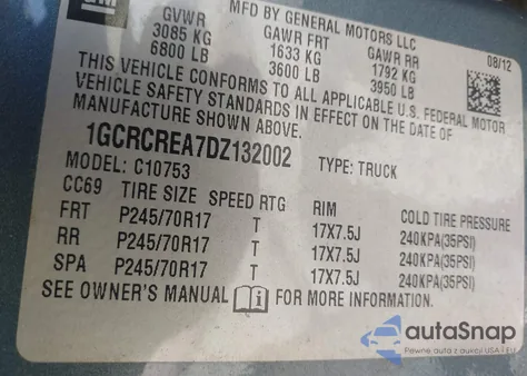 2013 Chevrolet Silverado 1500 Ls z USA, uszkodzony, nr VIN 1GCRCREA7DZ132002